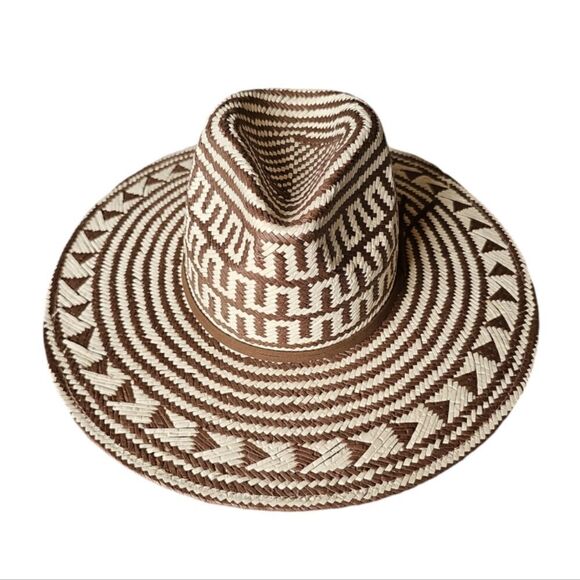 Western Boho Style Printed Paper Sunhat, Brown and Tan - Picture 1 of 6